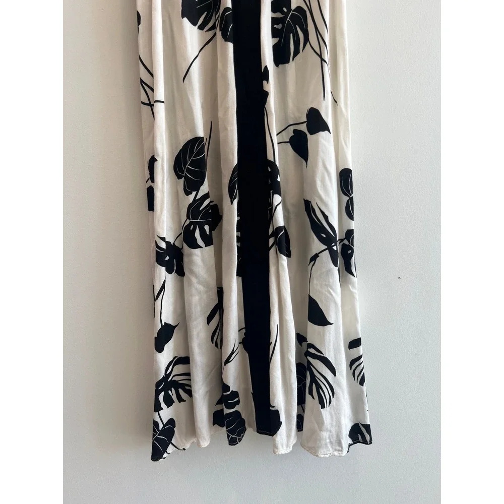 Sandro Ferrone Roma Resort Midi Dress 42 Black White‎ Tropical Monstera Leaf